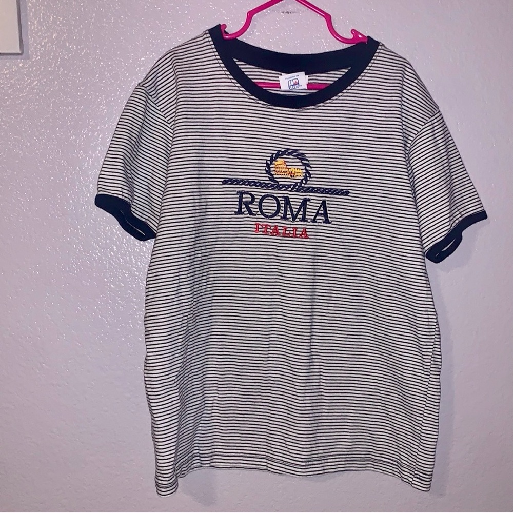 Roma Italia Striped Embroidered Made in Italy Boys 7/8 Short Sleeve Shirt